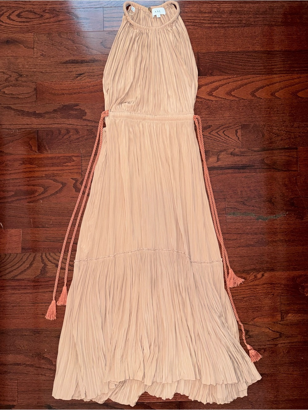 A.L.C. Pleated Halter Midi Dress in Peach - Picture 5 of 12